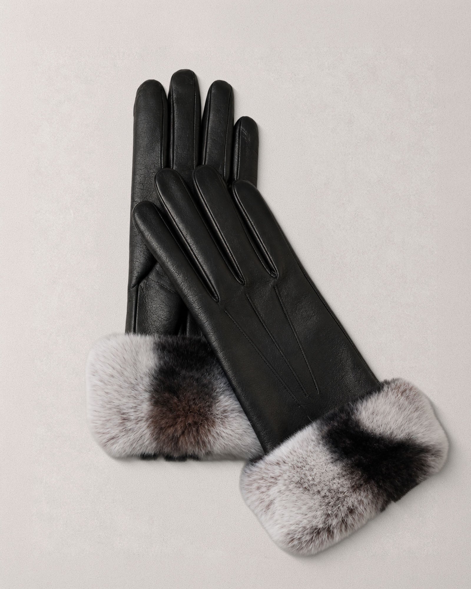 Guantes de piel para mujer con puños de pelo – Negro y blanco