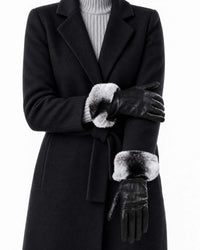 Guantes de piel para mujer con puños de pelo – Negro y blanco