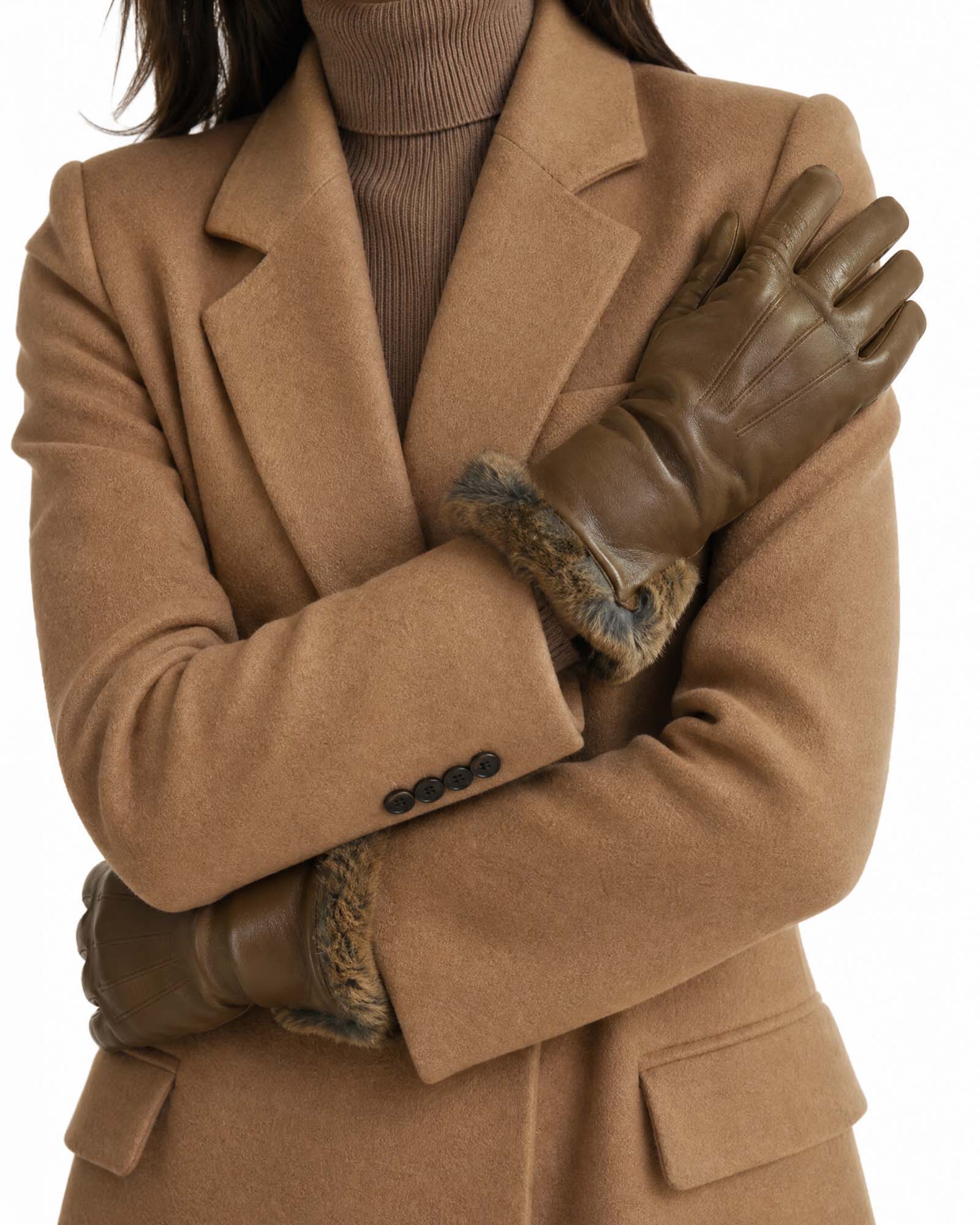 Guantes de piel para mujer forrados de pelo – Avellana