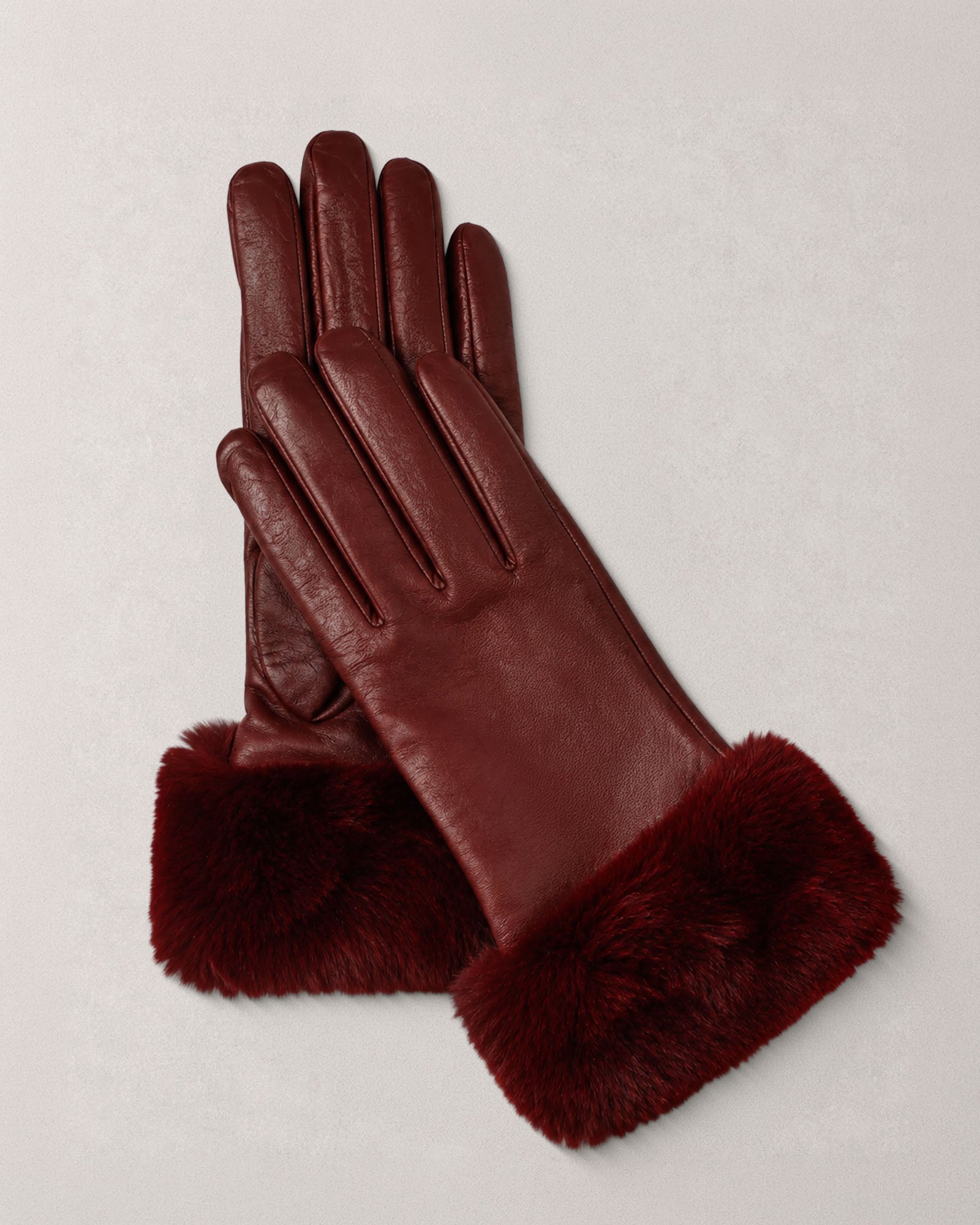 Guantes de piel para mujer con puños de pelo – Rojo