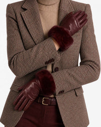 Guantes de piel para mujer con puños de pelo – Rojo