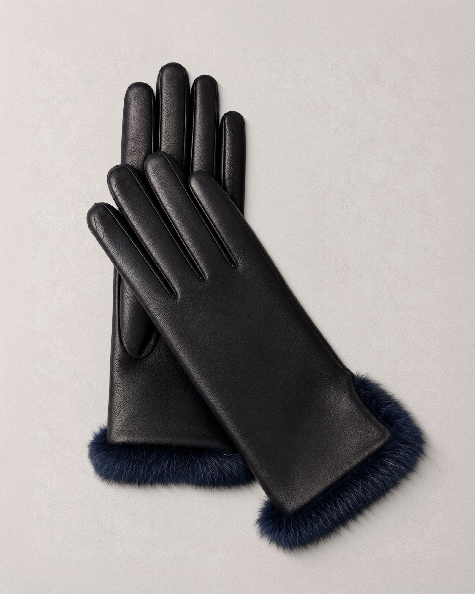 Guantes de piel para mujer forrados de pelo – Negro y azul