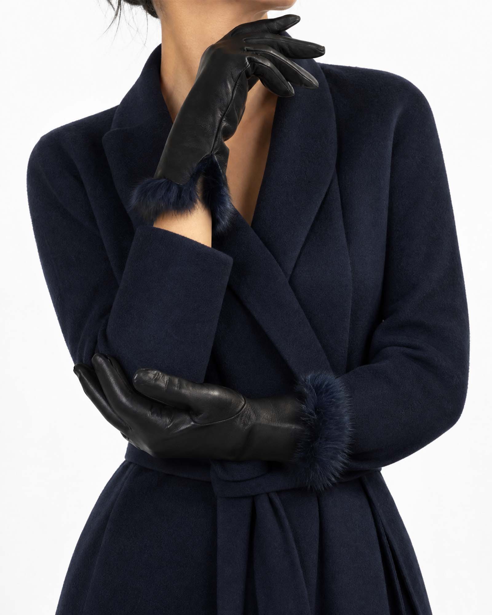 Guantes de piel para mujer forrados de pelo – Negro y azul