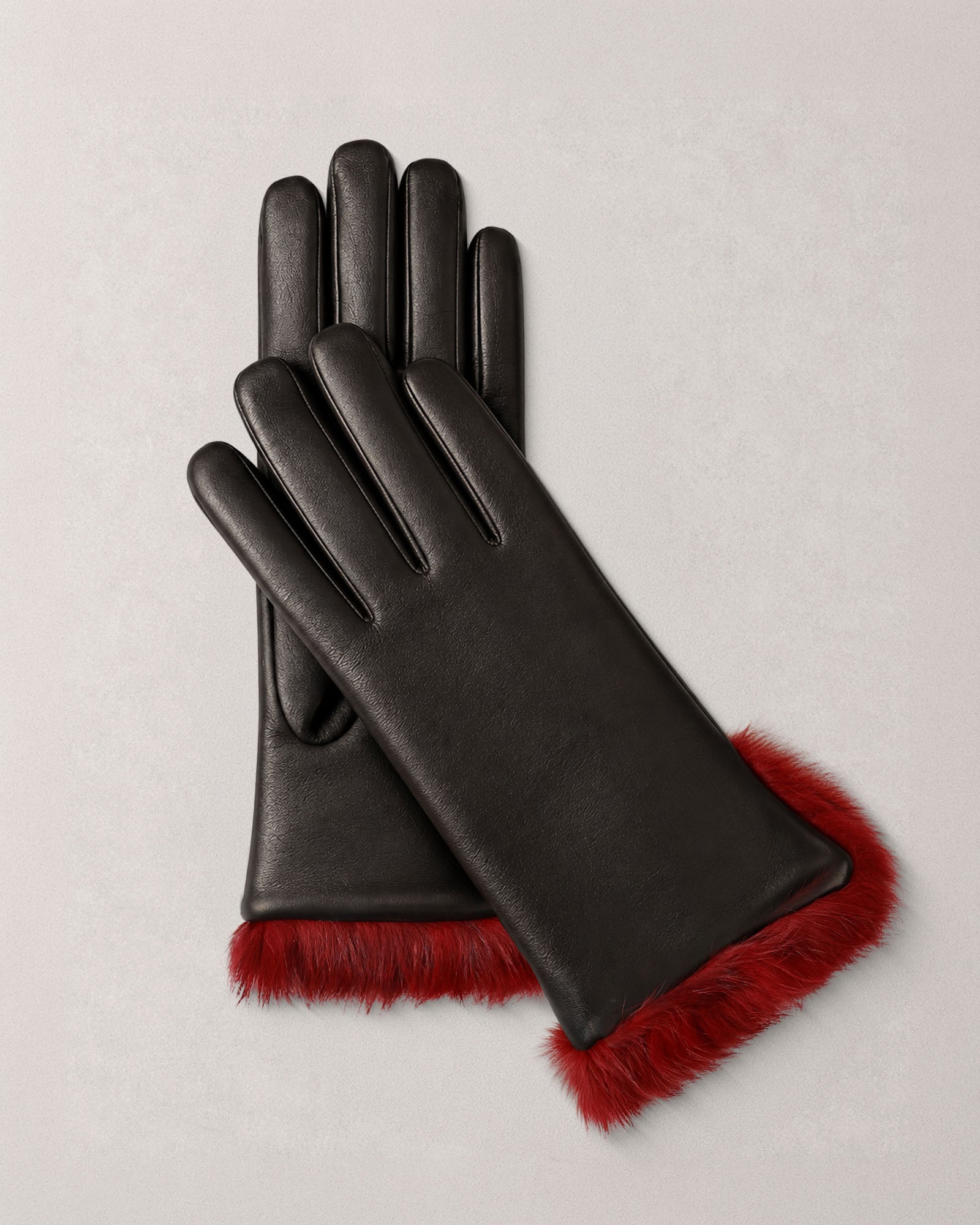 Guantes de piel para mujer forrados de pelo – Negro y rojo