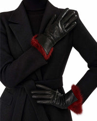 Guantes de piel para mujer forrados de pelo – Negro y rojo