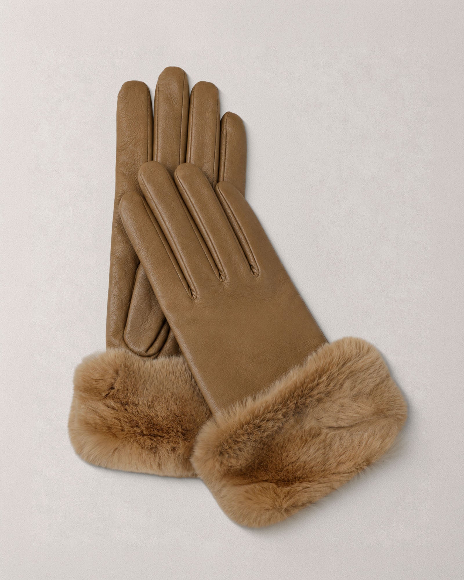 Guantes de piel para mujer con puños de pelo – Marfil