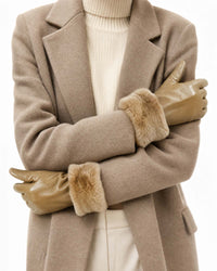 Guantes de piel para mujer con puños de pelo – Marfil