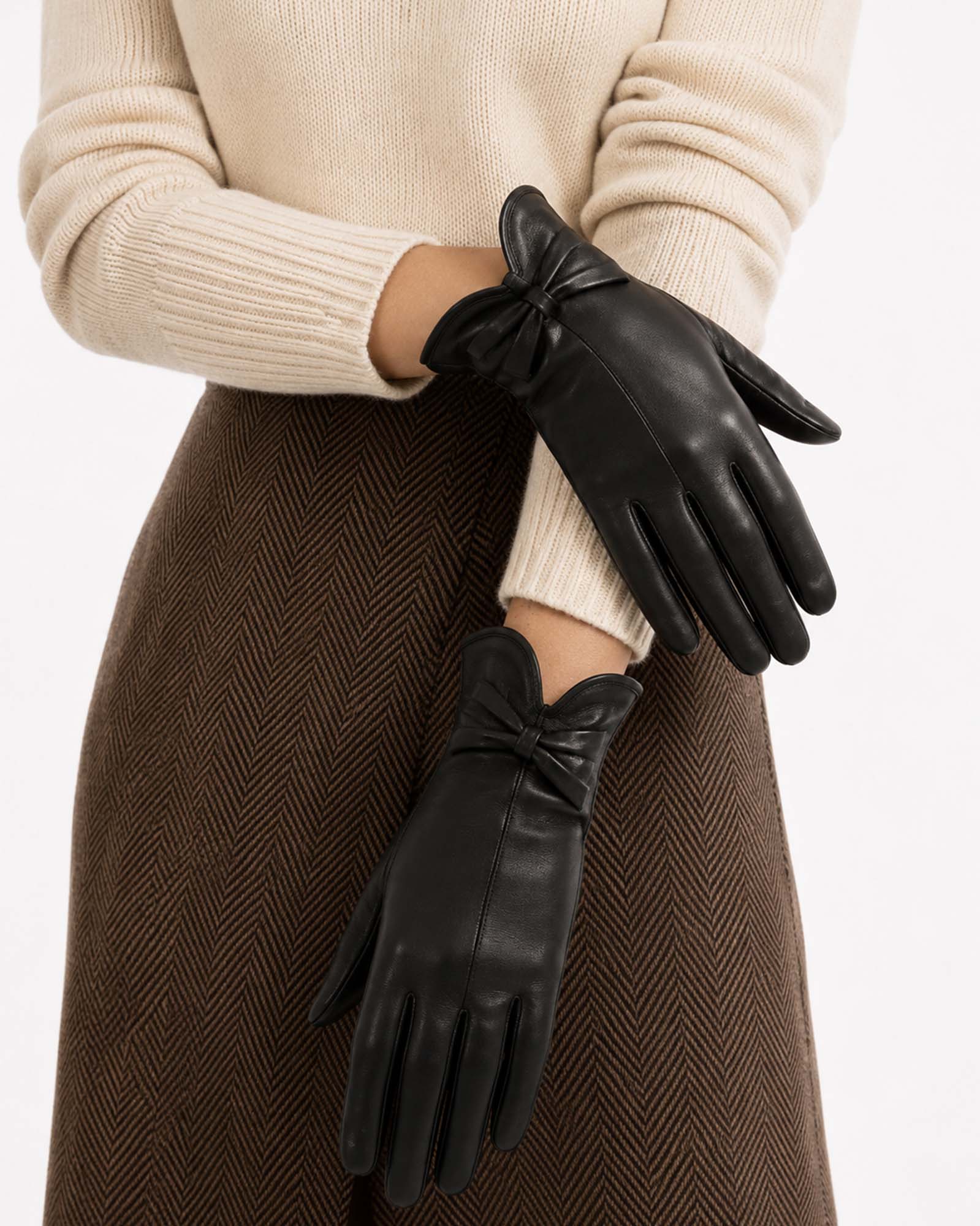 Guantes de piel para mujer con lazo
