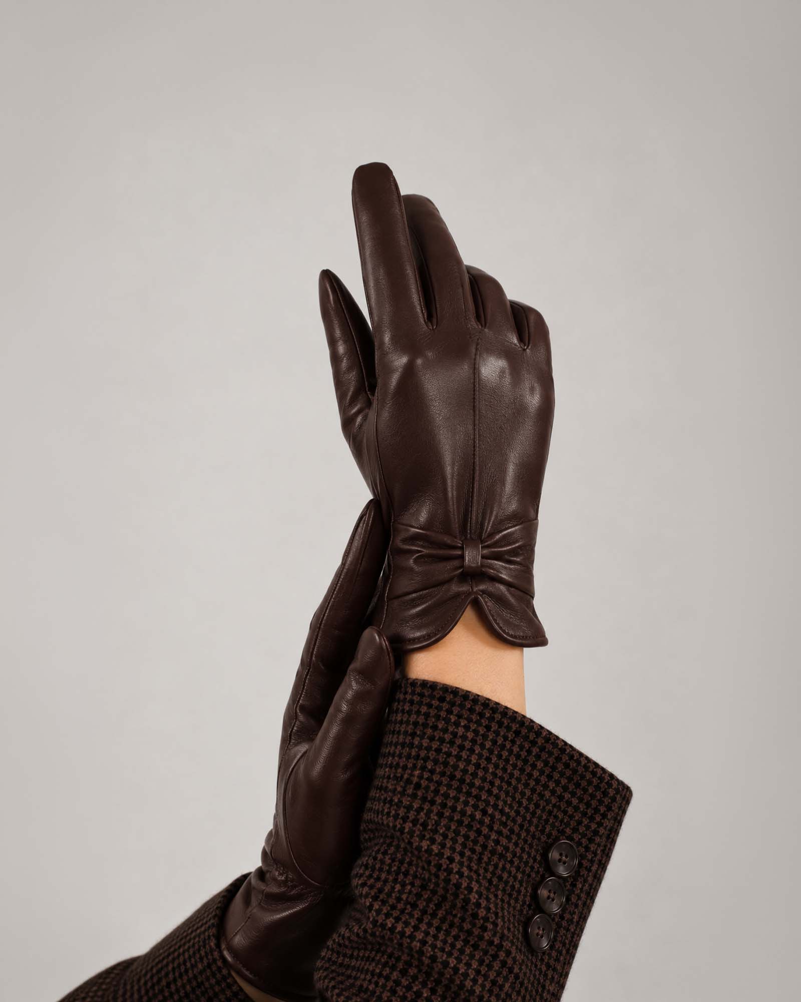 Damenhandschuhe aus Leder mit Schleife