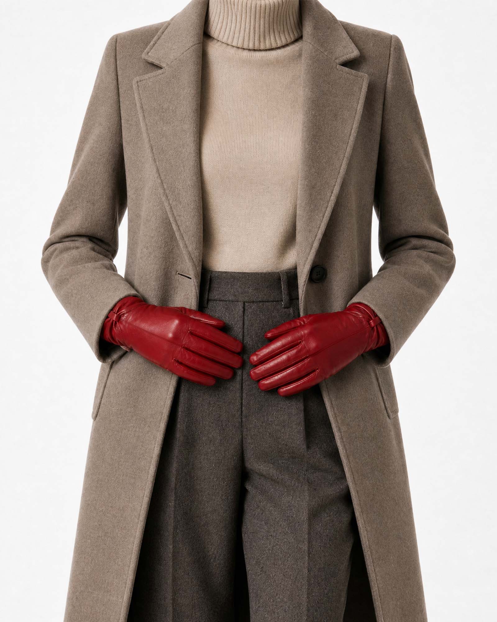 Guantes de piel para mujer con lazo