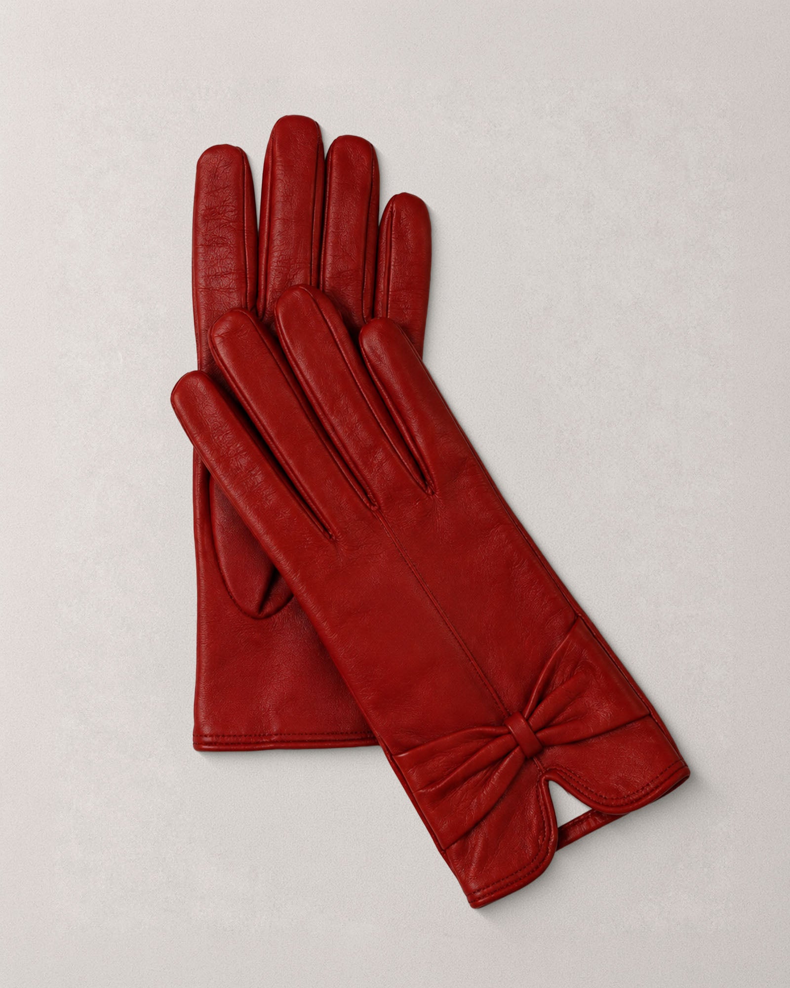 Guantes de piel para mujer con lazo