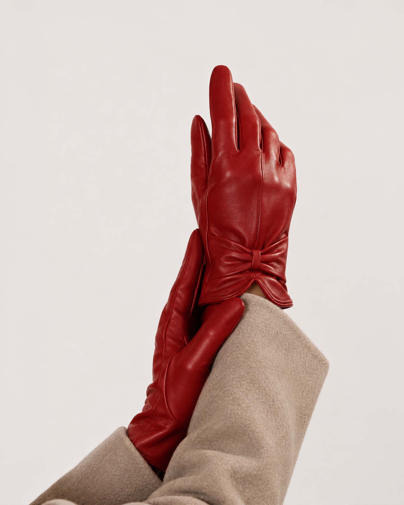 Guantes de piel para mujer con lazo